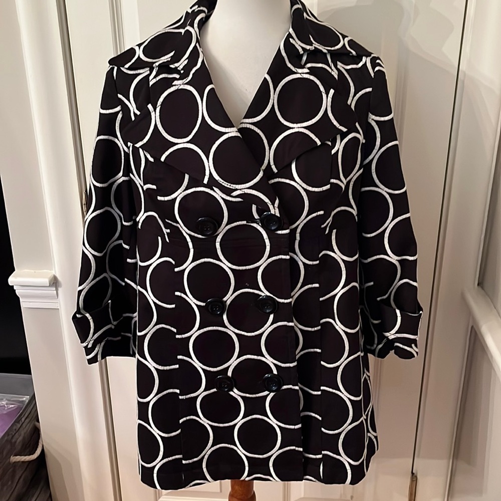 INC International Black/White 3/4 Sleeve Double Breasted Lined Coat Medium